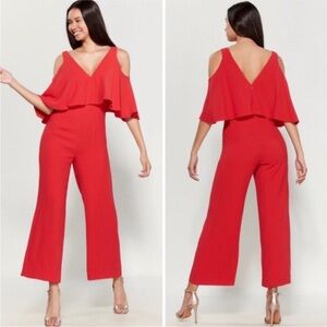 Monique Lhuillier Vibrant Red Cold-Shoulder Jumpsuit